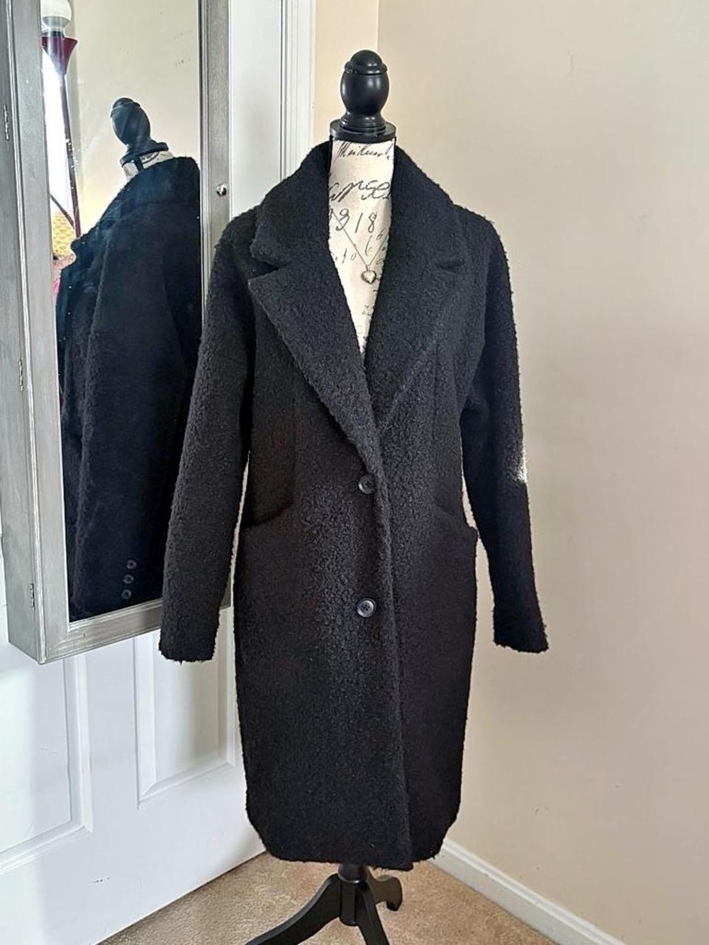 BCBGMaxAzria Black Sherpa Teddy Long Coat